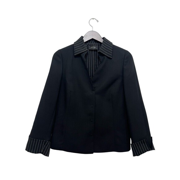 AKRIS Black Pinstripe 2 Piece Blazer Jacket Skirt Set Suit Career Womens Size 10 - Picture 2 of 15